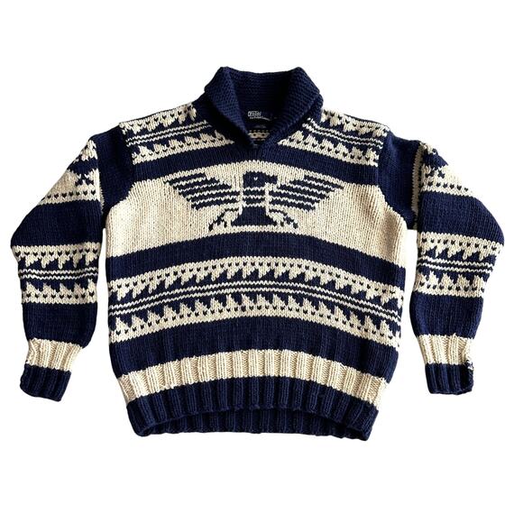 Polo by Ralph Lauren VTG 90s Handknit Wool Thunderbird Cowichan Style Sweater XL - Picture 1 of 10